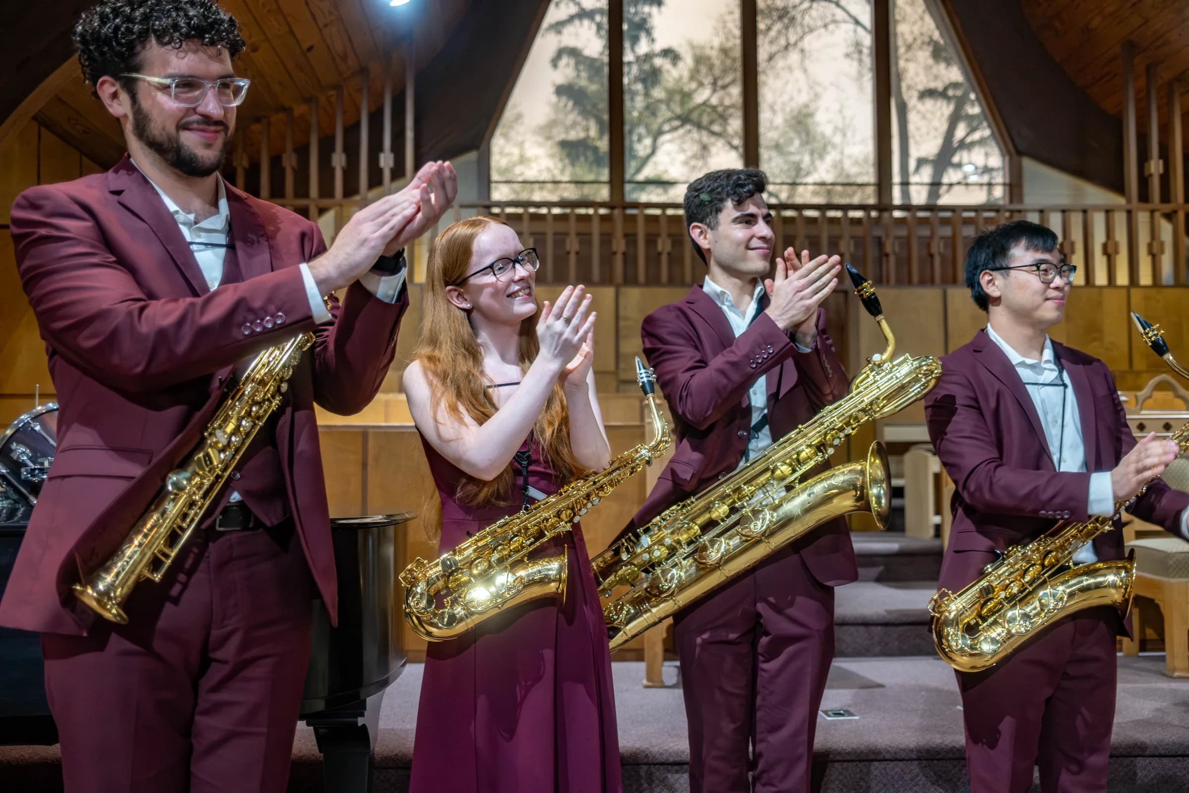 Saxophone quartet performing at the Year of the Horse premiere concert